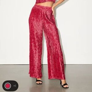 Yukara Wine Red Textured High Rise Wide-Leg Pants Lulus Women's Red Velvet Pants